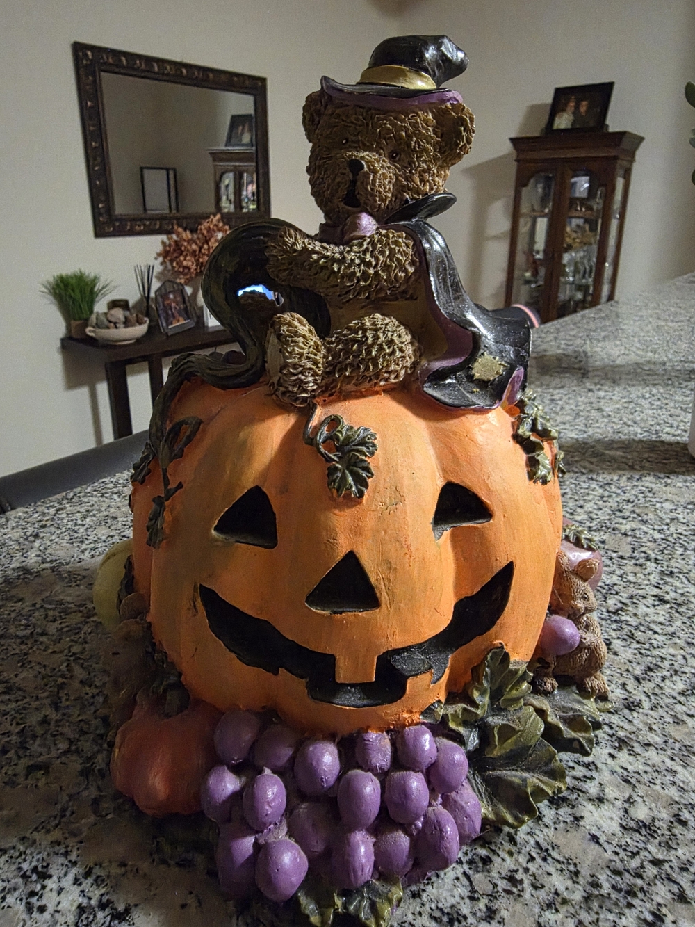 Harvest Pumpkin Bear Halloween Table Accent - Orange & Purple